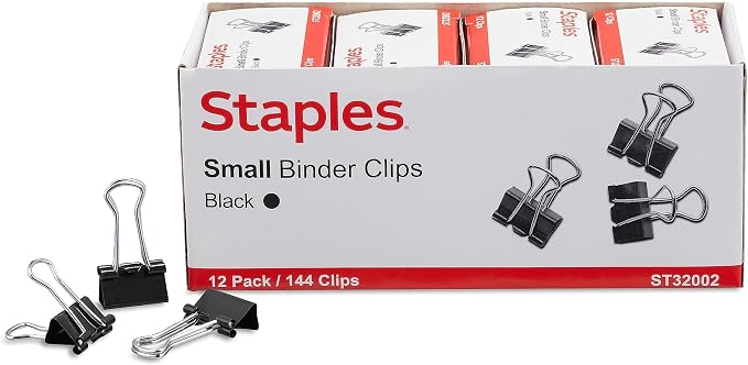 Staples Binder Clips, Small Size, 0.75" Width, Black, 432 Pack – Compact Clips for Paper Bundling & Office Filing