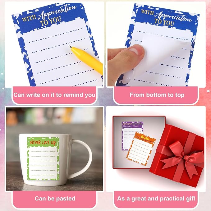 Yinder 24 Pcs Inspirational Sticky Notes, Back to School Supplies, Cute Motivational Sticky Notes Pad Employee Appreciation Gifts Bulk for Teacher Coworker Office 3 x 3'' (Appreciation,Vivid)