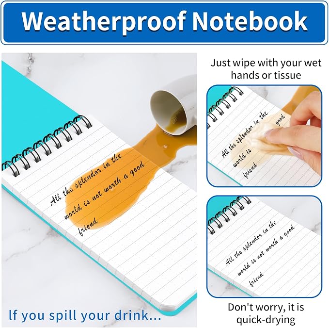 COIDEA 3 Pack Waterproof Notebook, 3 x 5 Pocket Notepad, All Weather Small Pocket Notebook Paper, Mini Spiral Notepad Police Notepad 100 Lined Pages for Outdoor Office