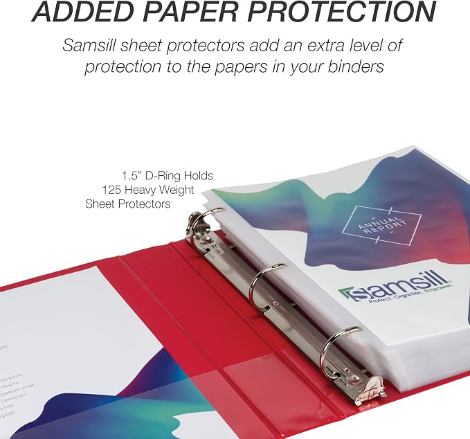 Samsill Durable 1.5 inch 3 Ring Binder, D Ring Binder, 100% Recycled Chipboard, Red