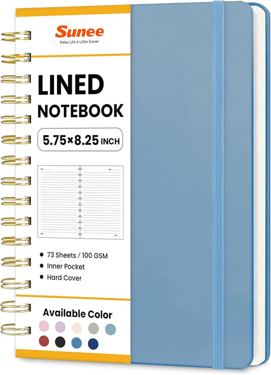 SUNEE Journaling Notebooks, A5 Lined Spiral Notebook for Women, 146 Pages College Ruled Hardcover Notebook for Work, Note Taking, Journaling and Office School Supplies, A5 - Haze Blue