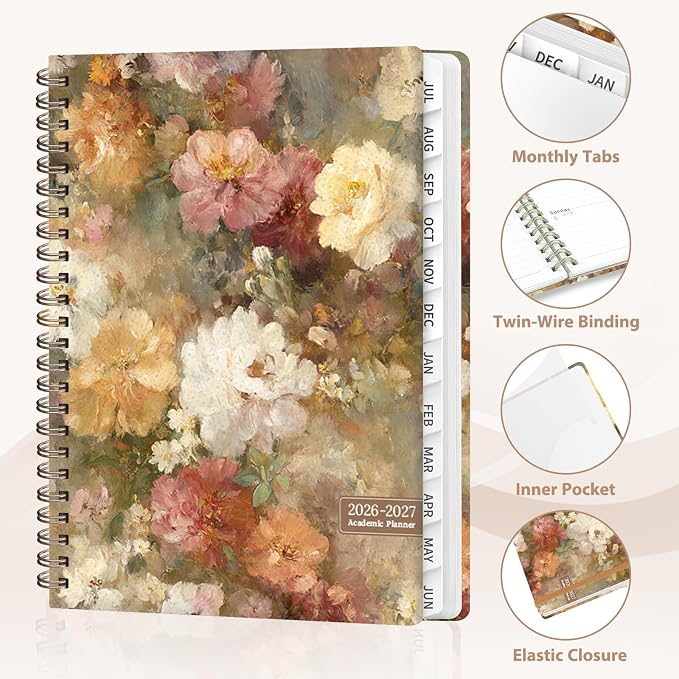 Planner 2026-2027, Weekly and Monthly Academic Year Calendar Planner, July 2026 - June 2027, Daily Agenda Book for Office School Supplies, A5(6.3'' x 8.5'')