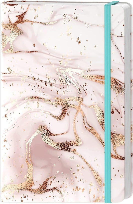 Lined Journal Notebook, Hardcover, Medium 5.7 x 8.4 in, 160 Pages Thick Paper, Cute Aesthetic A5 College Ruled Notebook for Journaling Writing Work Office School Women Men, White Gold Marble