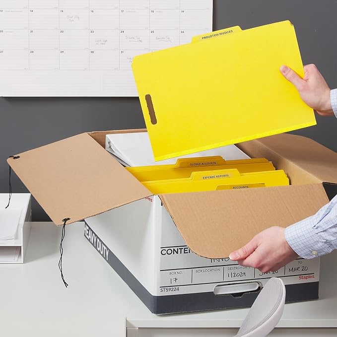 STAPLES Heavy Duty File Box, String and Button Lid, Legal, White/Gray, 4/Pack (TR59224)