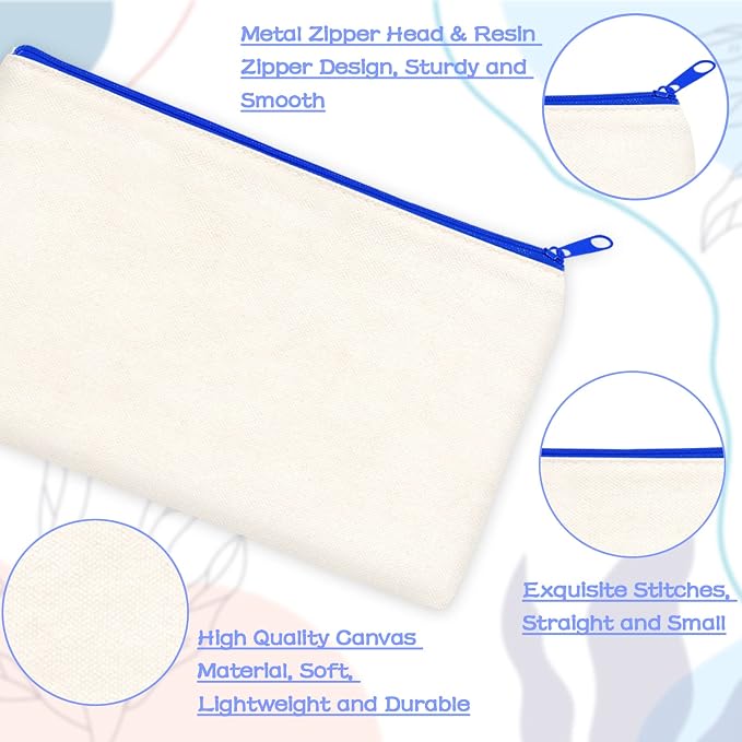 ZeeDix Canvas Zipper Pouch Bulk – 8.3 x 5 Inches Cotton Canvas Pouches with Zipper, Canvas Pencil Pouch, Makeup Bags Bulk for Travel Cosmetic Toiletry, Multipurpose Zipper Pouch for DIY Craft Storage