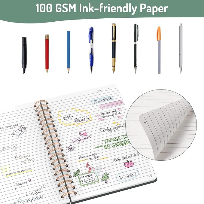 Forvencer A4 Lined Spiral Journal Notebook with 300 Numbered Pages, 11" X 8.5" Thick Journals for Writing with 100GSM Paper, Hardcover Notebooks with Contents for Work, School, Dark Green