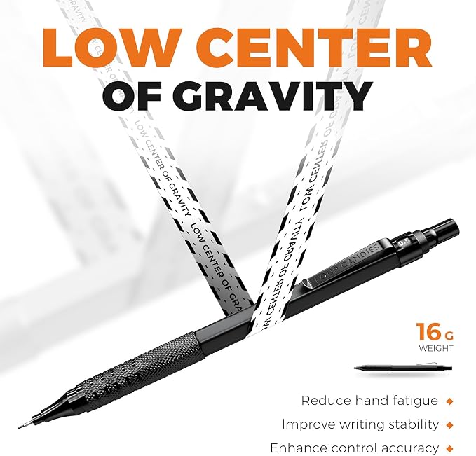 Four Candies 2PCS 0.5mm & 0.7 mm Metal Mechanical Pencils Set, 360PCS Lead Refills, 12 Erasers, Cool Lead Pencil with Case for School Writing, Sketching, Technical Work, Art Projects, Black | 360PCS HB Lead Refills, 3 Erasers, 9 Eraser Refills, for Sch...
