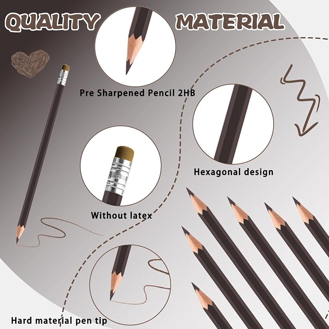 12 PCS Brown Colored Pencils with Eraser Pre Sharpened Pencil 2 HB - Ideal for Checking, Grading, Tests & Office/School Supplies (Brown)
