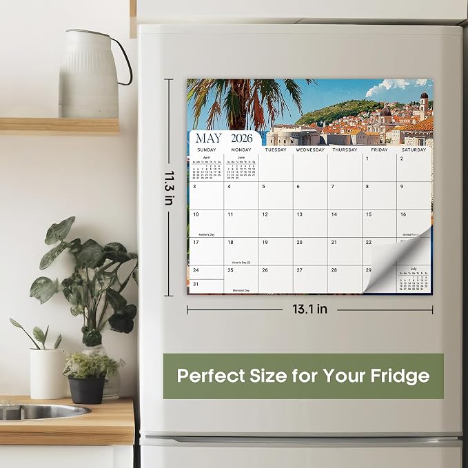 Aesthetic 2026-2027 Magnetic Calendar for Refrigerator, 21-Month Fridge Calendar Magnet from April 2026 to December 2027, Easy Organizing, European Landscape
