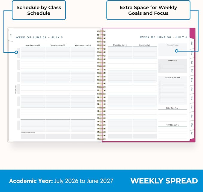 Blue Sky 2026-2027 Weekly and Monthly Academic Year Student Planner Calendar, July 2026 - June 2027, 8.5" x 11", Flexible Cover, Wirebound, Laminated Tabs, Star Confetti Bright