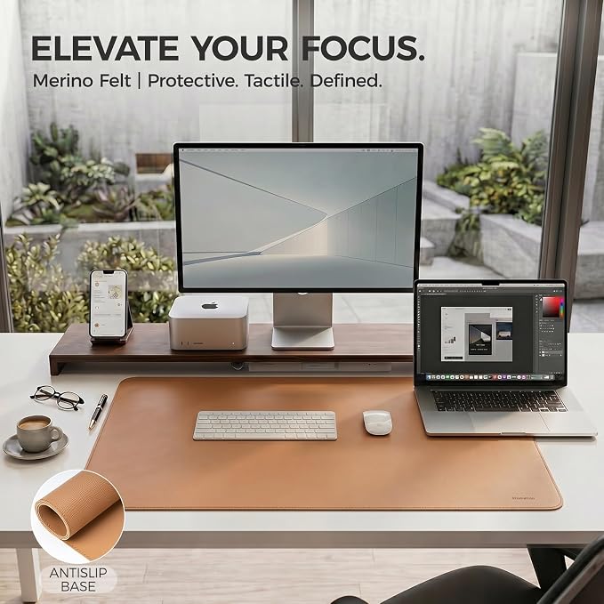 Large Desk Pad Non-Slip Desk Mat Protector for Keyboard Mouse Waterproof Vegan Leather Surface Faux Leather Laptop Mat Smooth Mouse Pad Premium Gift Tube Caramel Brown 23.6" x 13.7"