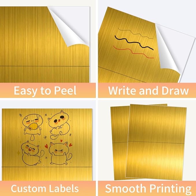Gold Half-Sheet Printable Shipping Labels- 5 1/2 x 8 1/2- Holographic Gold Mailing Labels- Laser/Inkjet Compatible - 40/Pack