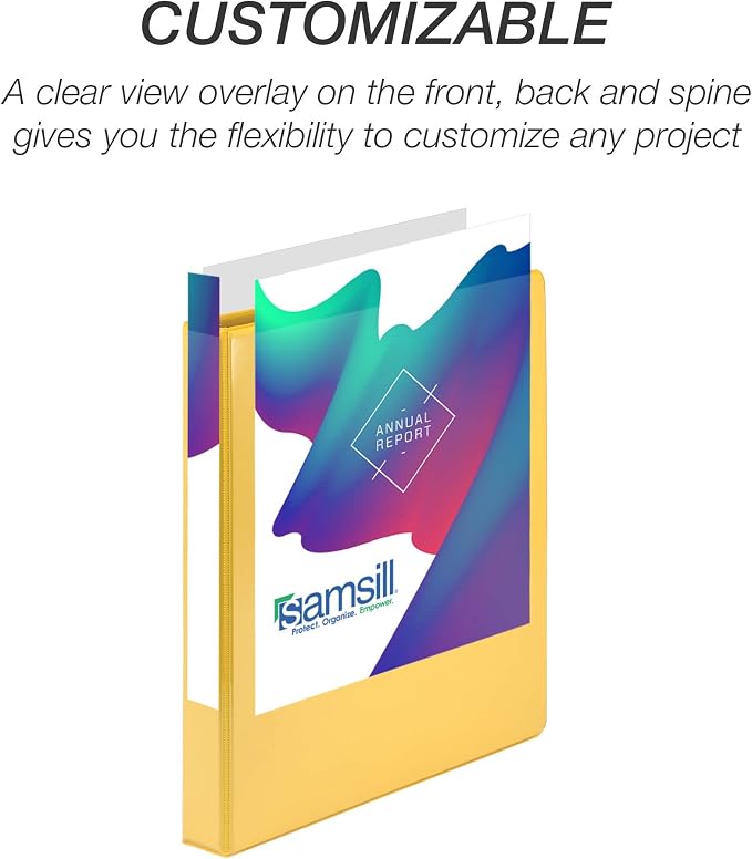 Samsill 1 Inch 3 Ring Binders, Economy Round Ring, Clear View Cover, 200 Sheet Capacity - for School, Home, Office - Yellow, 12 Pack