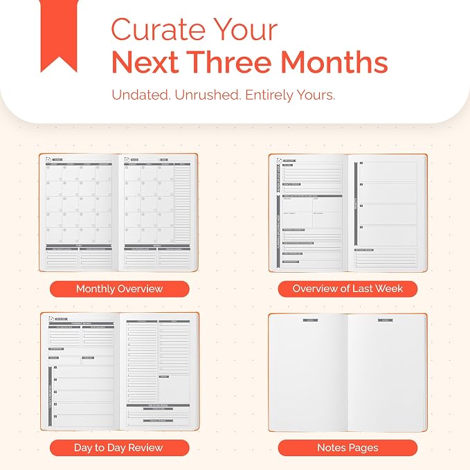 Panda Planner Classic A5 Undated Daily Planner 2026-2027, 8.25x5.75 Orange | Hourly schedule, to do list, habit tracker, gratitude journal, quarterly layout, 100 GSM paper