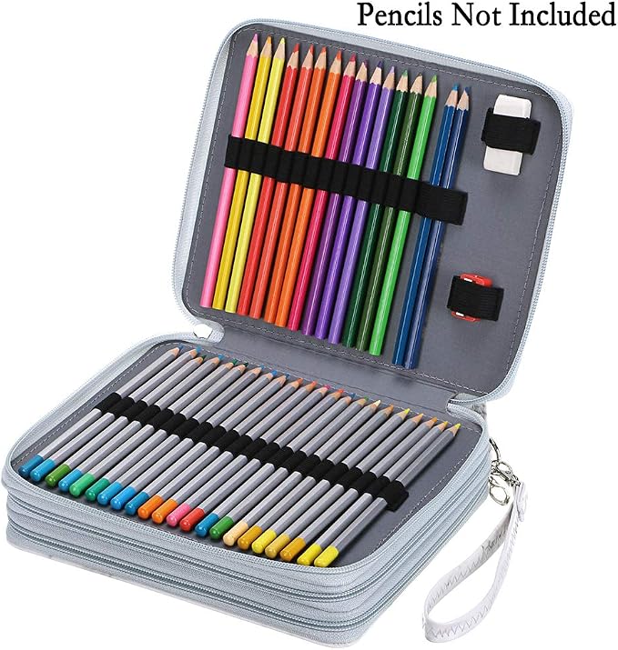 BTSKY Deluxe PU Leather Pencil Case For Colored Pencils - 120 Slot Pencil Holder with Handle Strap Handy Colored Pencil Box Large(White Marble)