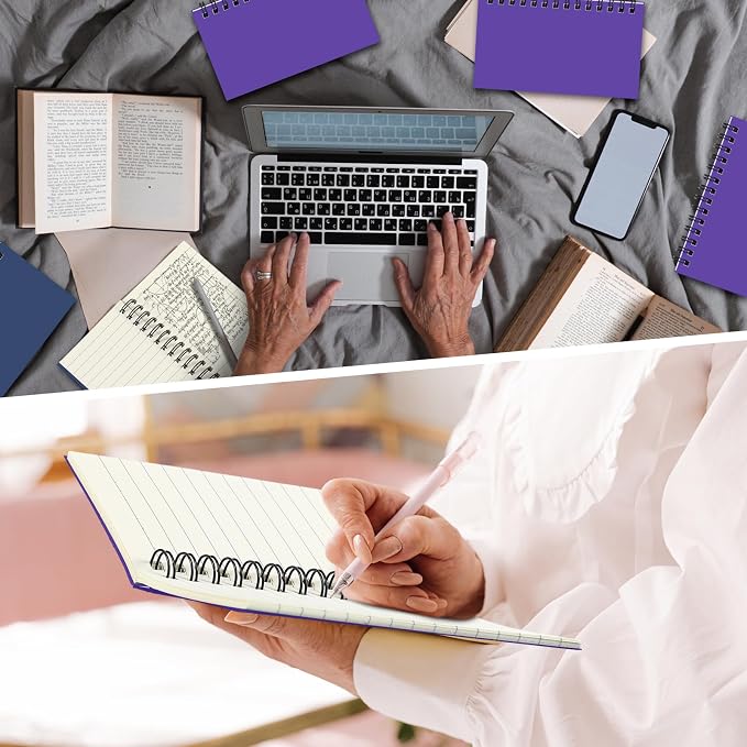 Jutom 18 Pcs Small Spiral Notebooks Memo Pads 3x5 Bulk Small Pocket Notepads Back to School Supplies Mini Notebook with Lined Mini Journals for Office & Work, 120 Pages (Dark Purple)
