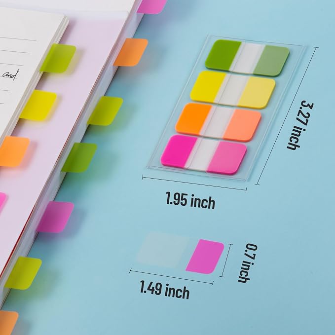 Golcellia 480 Pieces, 4-Colors Sticky Index Tabs Transparent Sticky Notes, Colored Page Markers for Bookmarks, Writable and Repositionable Index Annotation Tabs