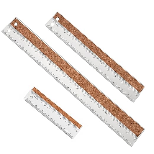 Metal Ruler 6+12+18 Inch Stainless Steel Ruler with Cork Backing, Non-Slip with Inch and Centimeters, Straight Edge Rulers for Student School Office Drafting Tools