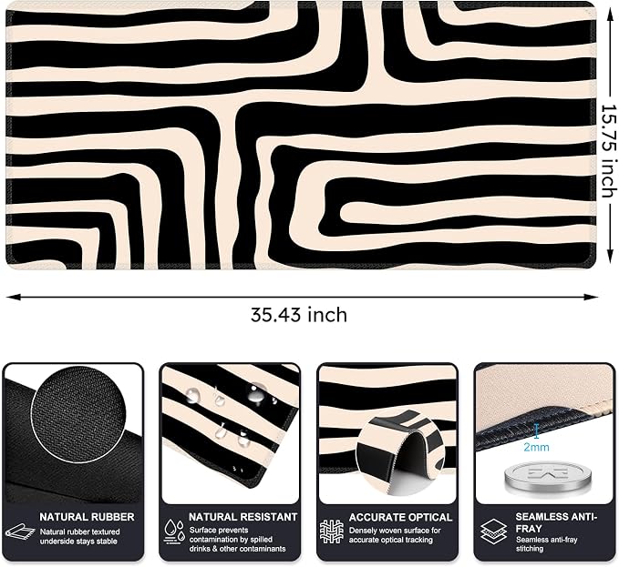 iCasso Gaming Mouse Pad (35.4x15.7 in), Large Stable Rubber Base Mousepad with Stitched Edges, Keyboard Mouse Mat for Work, Game, Office, Home - Curve