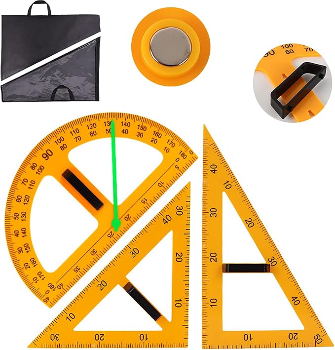 Magnetic Triangular Scale Ruler Set Drafting Tools Mathematics Protractor Pencil Compass, Math Geometry Classroom Teaching Measurement Set Oversized Ruler (3 Pcs Ruler and Protractor)