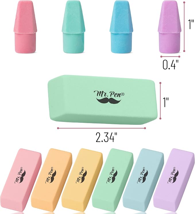 Mr. Pen- School Eraser Combination Set, 66 Pack, Pastel Colors | Latex Free Erasers for School, Office, Art Sketching, Homework, Exams, Clean Smudge-Free Correction