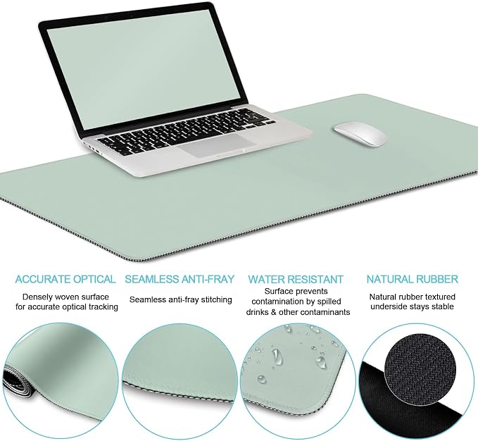 LIMKRIAN Sage Green Mouse Pad Set, XXL Desk Matt for Desktop Decor | Ergonomic Keyboard Support & Coaster, Mouse Pad with Gel Wrist Rest for Pain Relief, Home Office Gaming Accessories Gifts