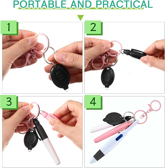 Chinco 30 Pcs Retractable Shuttle Pen Clip with Mini Highlighter Nurse Badge Pen Neon Marker LED Keychain Ring Clip