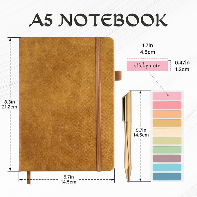 A5 Lined Journal Notebook Set with Pen & Sticky Notes, Hardcover Ruled Notebook 200 Pages Thick Paper, College Ruled Journal for Work Office School, 5.7 x 8.3 in,Yellow