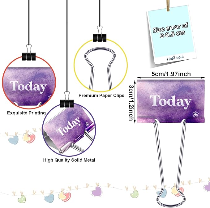 Tenare 6 Pack 2 Inch Teacher Binder Clips, Classroom Paper Organizer | Includes Monday, Tuesday, Friday ,Wednesday, Thursday and Today for Classroom Management Paper Sorting-School Office Supplies