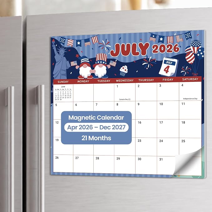 Aesthetic 2026-2027 Magnetic Calendar for Refrigerator, 21-Month Fridge Calendar Magnet from April 2026 to December 2027, Easy Organizing, Watercolor Festiva