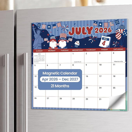 Aesthetic 2026-2027 Magnetic Calendar for Refrigerator, 21-Month Fridge Calendar Magnet from April 2026 to December 2027, Easy Organizing, Watercolor Festiva