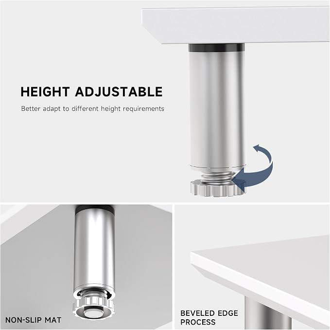 Fenge 39.4” Dual Monitor Stand with Height Adjustable Legs, White | Wooden & Steel, Ergonomic Height 3.6" to 4.4", Underneath Storage, Holds up to 99lbs, Laptop Monitor Stand for Home Office