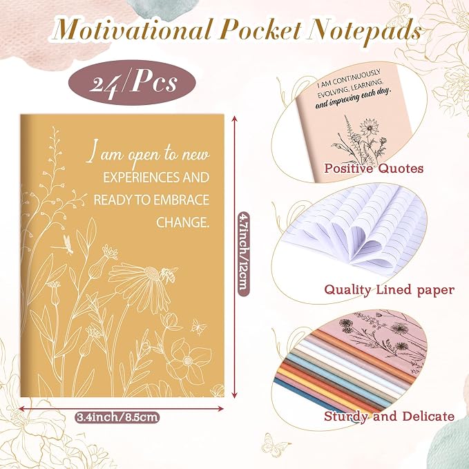 Tatuo 24 Pcs Positive Affirmation Notebooks Inspirational Notebook Small Motivational Encouragement Notepads Daily Affirmations Journal for Women Men Adult Party Favor Coworker(Vibrant)