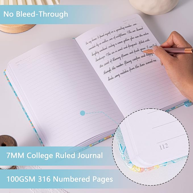 TIEFOSSI Lined Journal Notebook for Women Men, A5 Journals for Writing | 100gsm 316 College Ruled Pages Diary, Thick Paper, Perfect for Office & Home School Supplies, 8.4 X 5.8 In