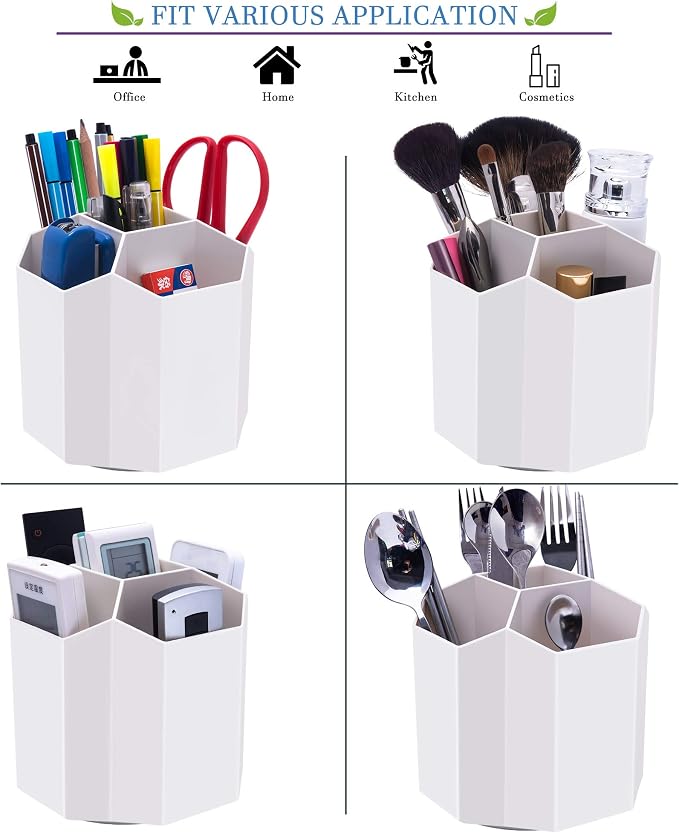 Siveit Desk Pencil Pen Holder, Rotating Pen Organizers 360-Degree 5 Grid Pen Holder for Desktop Storage Stationery Supplies Organizer, Home, Office, School, Kids, White