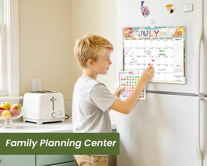 AECCN Calendar 2026-2027 18 Months-Colorful | 14.4" x 11.4" | 110GSM Thick Paper | No-Bleed | Stickers Attached | Home, School & Office Use
