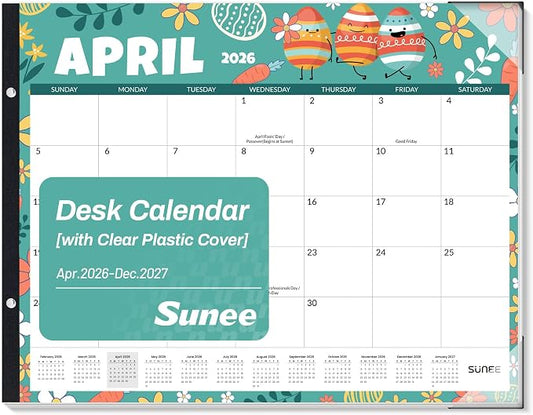 SUNEE Desk Calendar 2026 Large 22x17 from April 2026 to December 2027, Extra Large Desktop Monthly Calendar Pad 21 Months For Teacher or Office, Desk Top, Seasonal