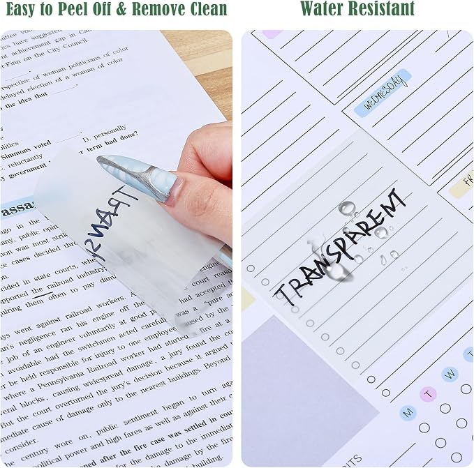 BAYTORY 850 Sheets Transparent Sticky Notes with Permanent Markers (Green) | Clear 3 x 3 inch Sticky Note to Post Book Annotation Kit, See Through Self-Adhesive Index Tabs for Bible Journaling