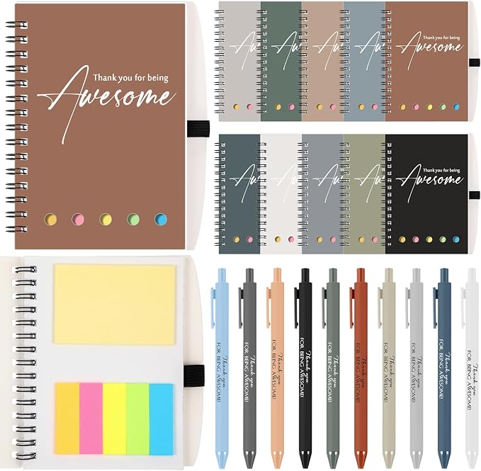 Chuangdi 20 Sets Back to School Teacher Gifts Bulk Inspirational Spiral Notebook with Sticky Note Motivational Pen Appreciation Gifts for Employee Team Staff Coworker (Classic,Colorful)