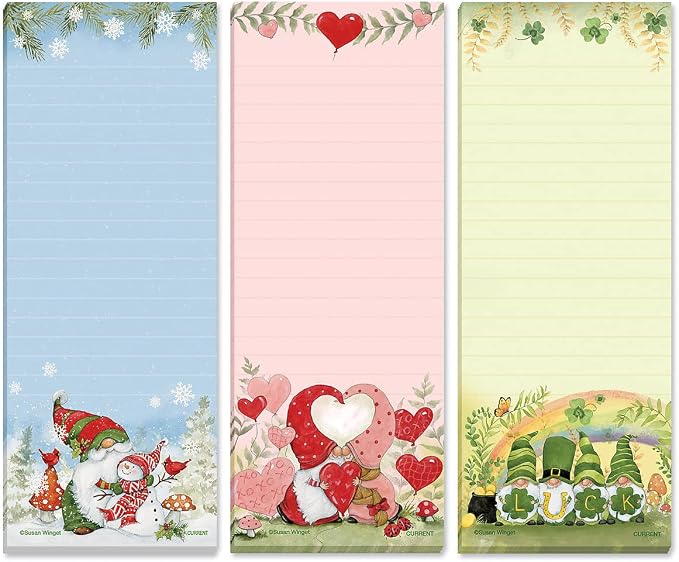 Current Seasonal Holiday Gnomes Magnetic Notepad Set – Set of 12 Mini Memo Pads, 30-Sheet Pads, 2½ x 6½ Inches, Easter, Christmas, Thanksgiving Shopping List, to-Do Notes, Printed in The USA
