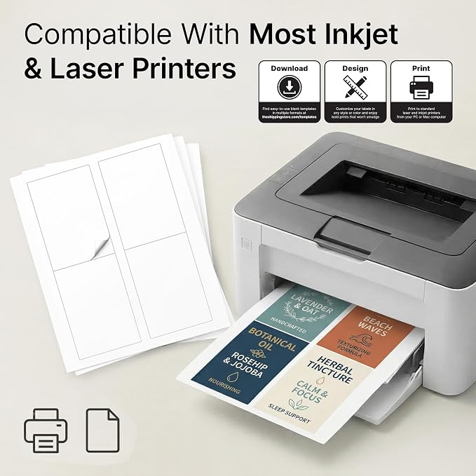 3.5" X 5" Matte White Printable Shipping Labels (30 Sheets, 120 Stickers) Mailing and Address Labels, Product Packaging Stickers for Laser & Inkjet Printers - Spartan Industrial Template R016