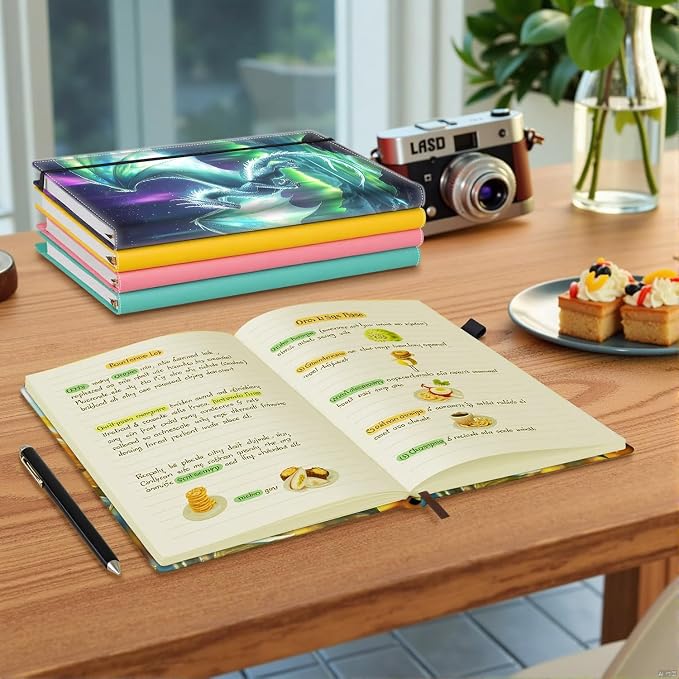 Hardcover Executive Notebooks, A5 PU Leather Lined Journal Notebook, 200 Pages Thick Paper Subject Notebooks for School,Work,Home Writing Business Notebook, Diary Book, Dragon and Aurora