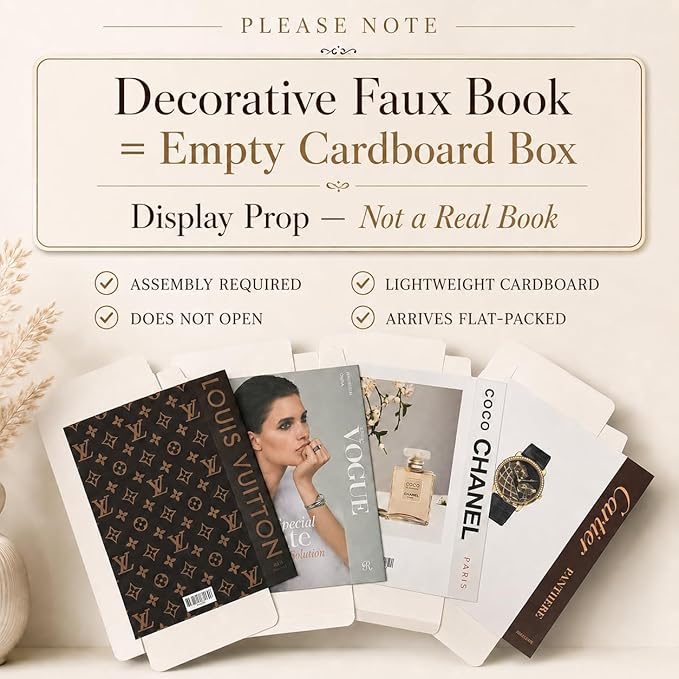 PROBENEX 4 Pcs Decorative Books | Faux Luxe Cardboard Coffee Table Decor | Refined Modern Look - Not Real, No Pages Inside - Arrives Flat, Tool-Free 2-Min Setup