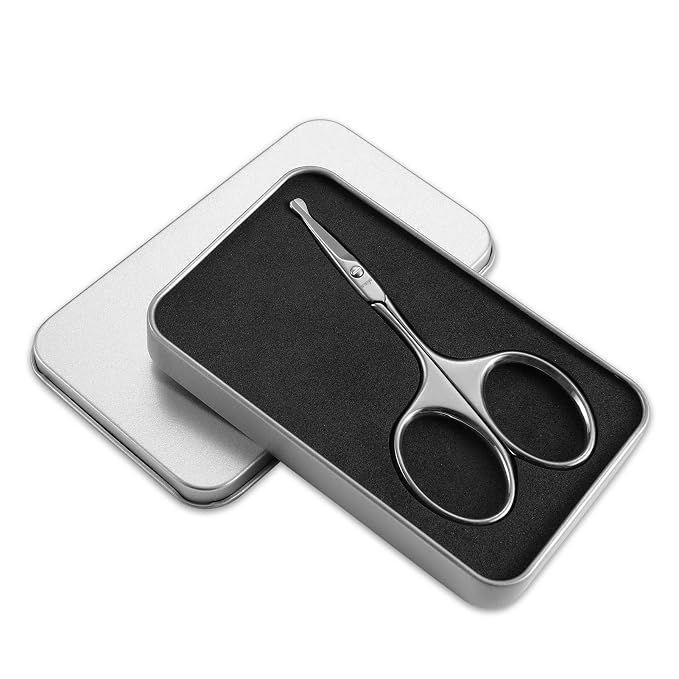 LIVINGO 3.75" Rounded Tip Nose Scissors Stainless Steel Safety Blade | Curved Small Blade, Precision Grooming Tool, Nose Hair Facial Hair Eyebrow Cuticle Care