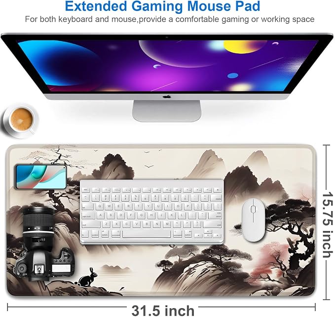 Mousepad, 31.5x15.7 inch Large Extended Gaming Computer Keyboard Mouse Mat, Water Resist Non-Slip Mousepad Rubber Base Long XXL Mouse Pad for Work & Gaming, Office & Home, Landscape Painting