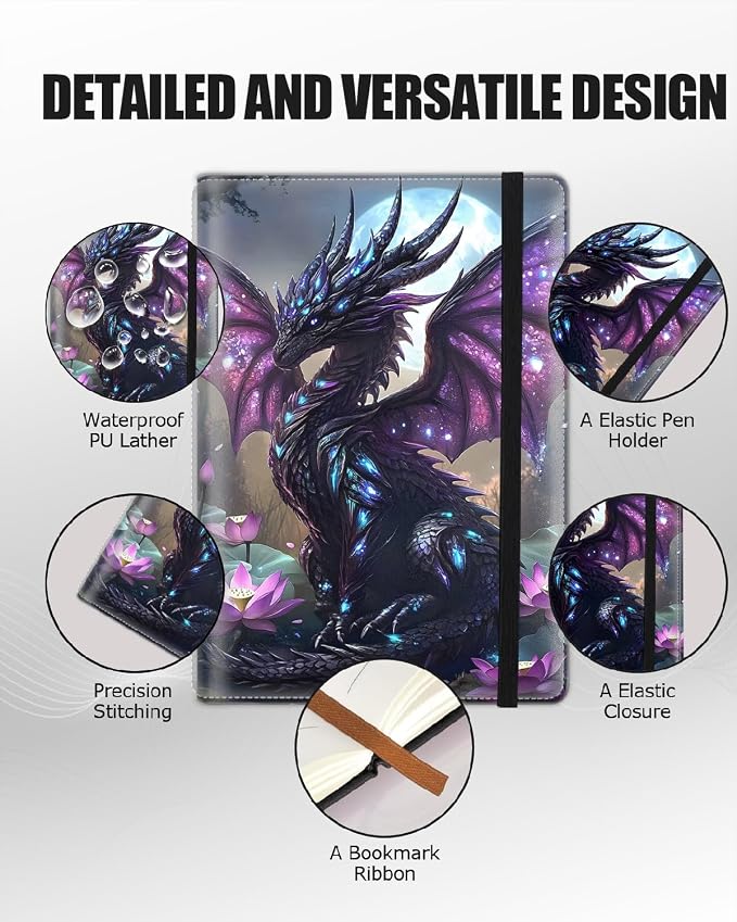 Hardcover Executive Notebooks, A5 PU Leather Lined Journal Notebook, 200 Pages Thick Paper Subject Notebooks for School,Work,Home Writing Business Notebook, Diary Book, Tranquil Dragon