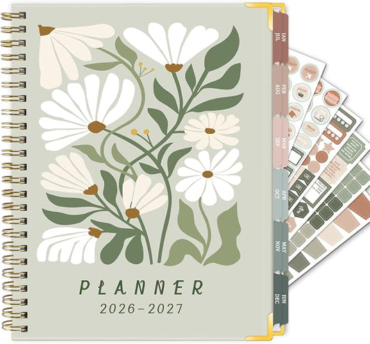 Large 2026-2027 Academic Planner – Weekly & Monthly Planner Organizer from Jul. 2026 - Jun. 2027, 8.5"x11" Aesthetic Dasiy Hardcover Daily Agenda Planning Book with Pocket, Stickers for Home Office