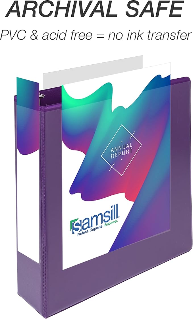 Samsill Durable 2 inch 3 Ring Binder, D Ring Binder, 100% Recycled Chipboard, Purple