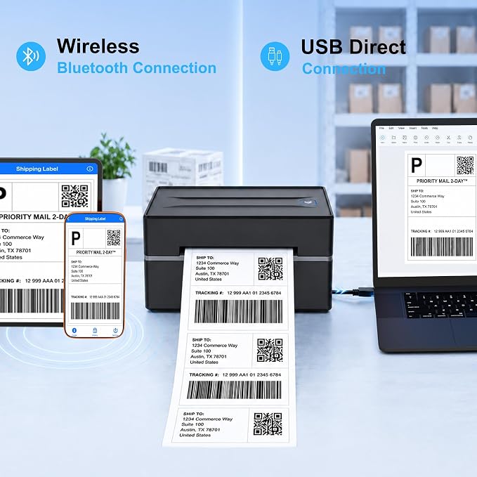 Thermal Shipping Label Printer 4x6 Bluetooth Label Maker for Small Business | Wireless Mailing Shipping Printer for USPS UPS Amazon Shopify Etsy - Compatible with iPhone Android Windows & Mac (Black)