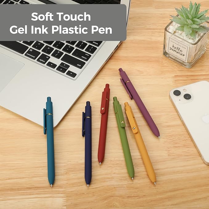 Ddaowanx Gel Pens, 6 Pcs 0.5mm Quick Dry Black Ink Pens Fine Point Smooth Writing Pens, Office Desk Accessories for Women(6 Pcs Vintage-Black Ink)